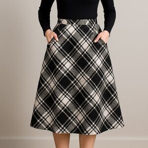 IDEALSANXUN black and white plaid A-line skirt with pockets